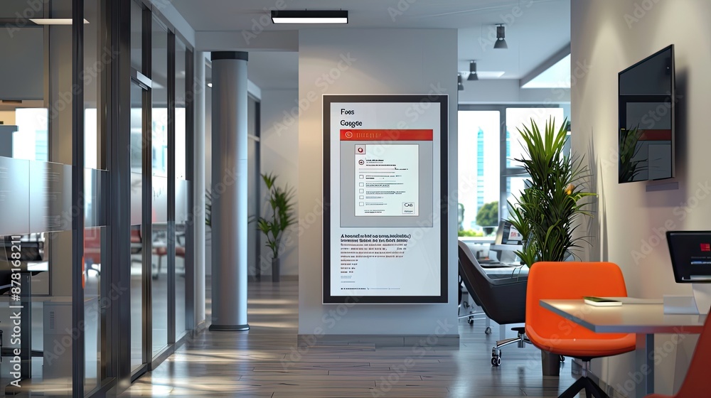 Fototapeta premium A modern office with a digital guestbook, allowing visitors to sign in and leave messages via an interactive display