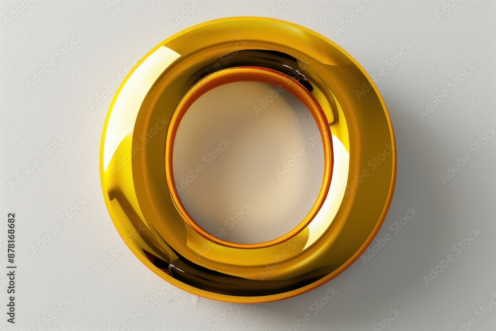 The letter O is made of gold and has a shiny, reflective surface The letter O is made of gold and has a shiny, reflective surface