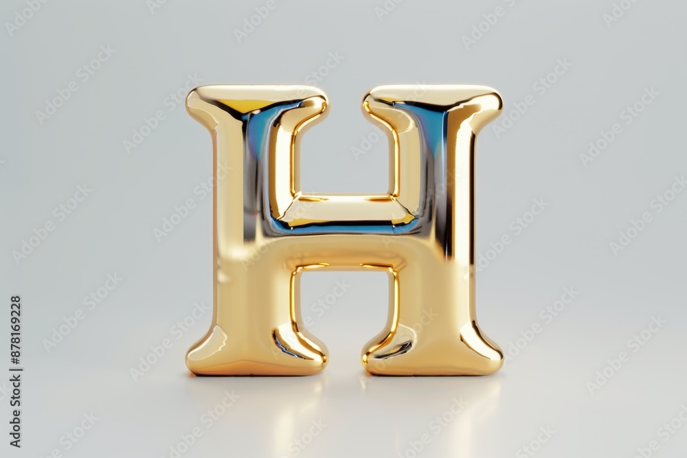 The letter H is made of gold and has a shiny appearance The letter H is made of gold and has a shiny appearance