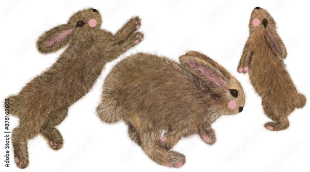 Obraz premium Cute fluffy bunnies. Full length rabbits on a white background. spring rabbit, cute fluffy pet, pet