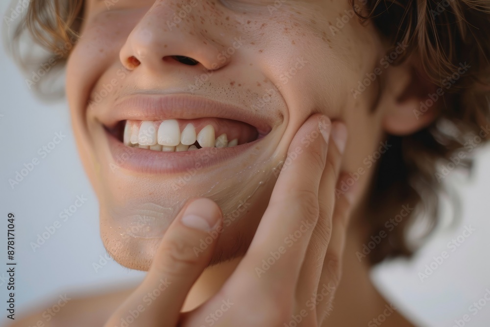 Confidence Through Care A person with a confident smile, gently touching their healthy skin, showcasing the link between self-care and self-esteem Confidence Through Care A person with a confident smile, gently touching their healthy skin, showcasing the link between self-care and self-esteem