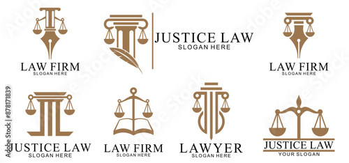 set law logo with pillars of justice symbol concept, creative premium of lawyer and law office
