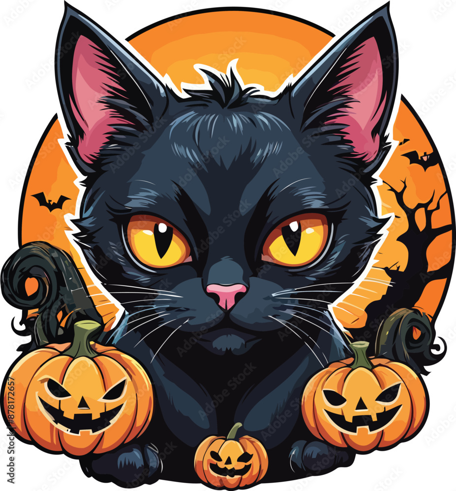 Halloween scary black cat with Haunted Pumpkins clipart, Halloween set vector illustrations.
Halloween scary black cat with Haunted Pumpkins clipart, Halloween set vector illustrations.