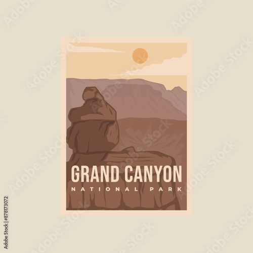 grand canyon national park vector poster illustration template graphic design. canyon rock mountain banner for travel business with simple landscape view