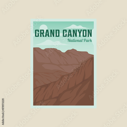 grand canyon national park vector poster illustration template graphic design. canyon rock mountain banner for travel business with simple landscape view