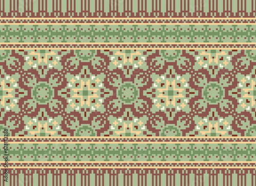 Geometric ethnic oriental seamless pattern traditional Design for background,carpet,wallpaper.clothing,wrapping,Batik fabric,Vector illustration.embroidery style - Sadu, sadou,