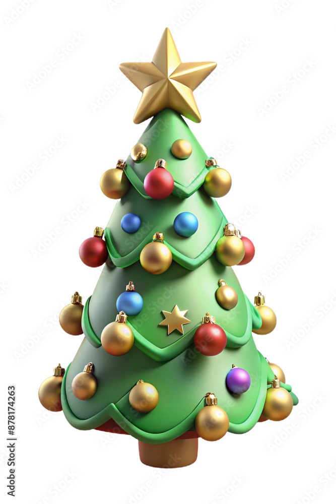 A charming 3D-style Christmas tree adorned with Bethlehem star and festive toys, perfect for sublimation, web, print, and joyful holiday-themed projects A charming 3D-style Christmas tree adorned with Bethlehem star and festive toys, perfect for sublimation, web, print, and joyful holiday-themed projects