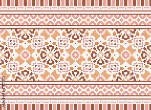Geometric ethnic oriental seamless pattern traditional Design for background,carpet,wallpaper.clothing,wrapping,Batik fabric,Vector illustration.embroidery style - Sadu, sadou,