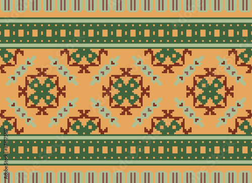 Pixel Geometric traditional ethnic pattern Ikat seamless pattern border abstract design for fabric print cloth dress carpet curtains and sarong Aztec African Indian Indonesian