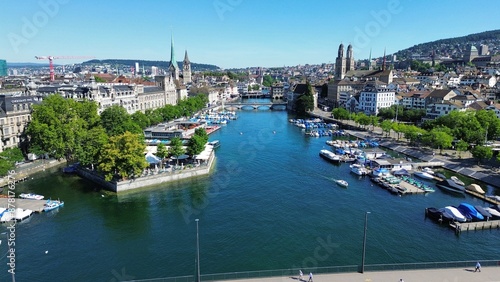 Wallpaper Mural Zurich from Quaibrücke with the view over the Limmat showing Grossmünster, St. Peter and Frauenmünster Torontodigital.ca