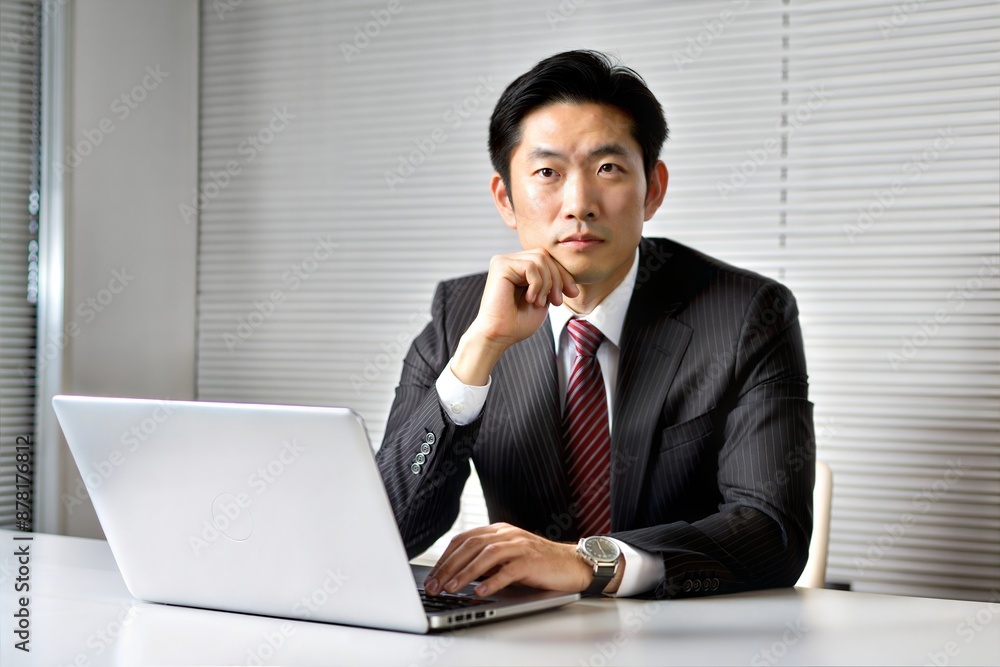 Focused Asian Businessman in Office Setting
Focused Asian Businessman in Office Setting