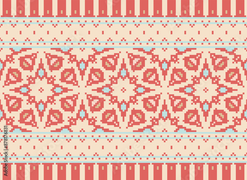 Pixel Geometric traditional ethnic pattern Ikat seamless pattern border abstract design for fabric print cloth dress carpet curtains and sarong Aztec African Indian Indonesian