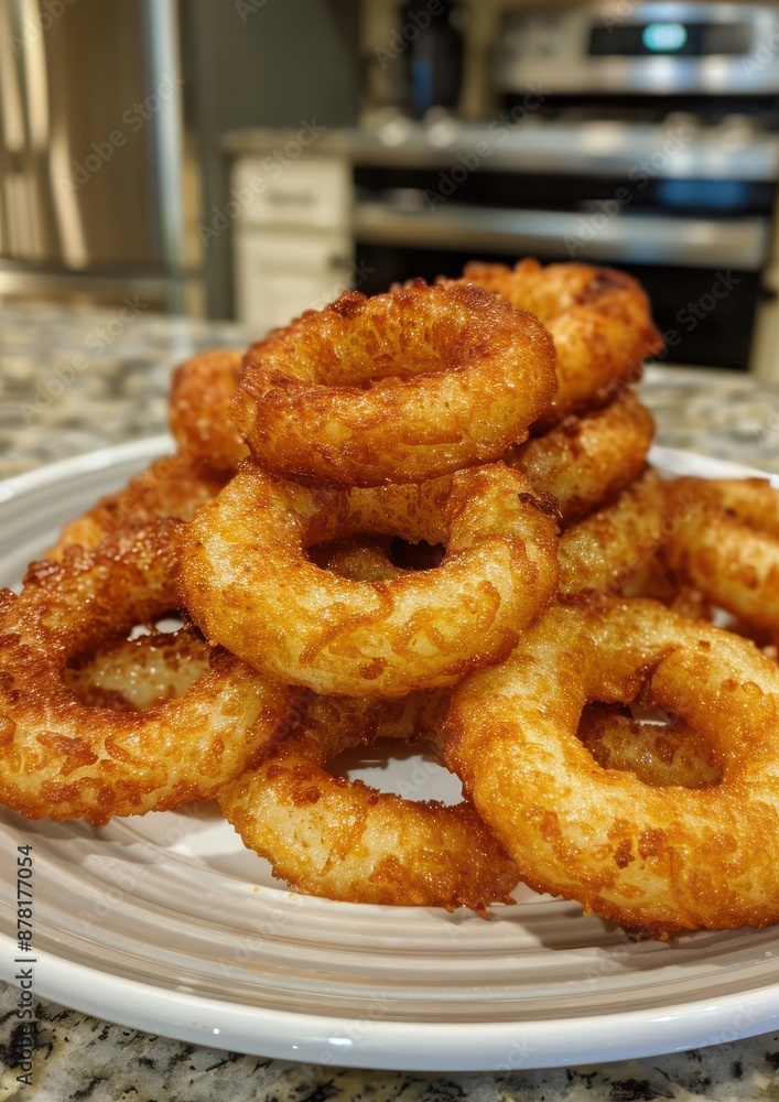Crispy golden onion rings on a plate Crispy golden onion rings on a plate