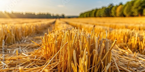 Close-up photo of stubble left in a field after wheat harvest, stubble, field, wheat, harvest, close-up, agriculture