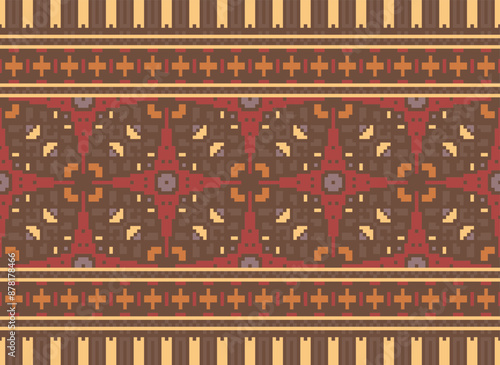 Pixel Geometric traditional ethnic pattern Ikat seamless pattern border abstract design for fabric print cloth dress carpet curtains and sarong Aztec African Indian Indonesian