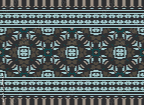 Pixel Geometric traditional ethnic pattern Ikat seamless pattern border abstract design for fabric print cloth dress carpet curtains and sarong Aztec African Indian Indonesian