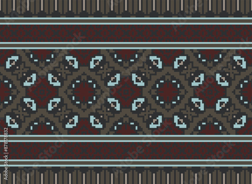 Pixel Geometric traditional ethnic pattern Ikat seamless pattern border abstract design for fabric print cloth dress carpet curtains and sarong Aztec African Indian Indonesian