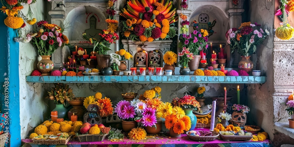 Fototapeta premium Vibrant Celebration of Dia de los Muertos Altar