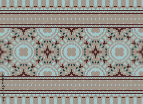 Pixel Geometric traditional ethnic pattern Ikat seamless pattern border abstract design for fabric print cloth dress carpet curtains and sarong Aztec African Indian Indonesian