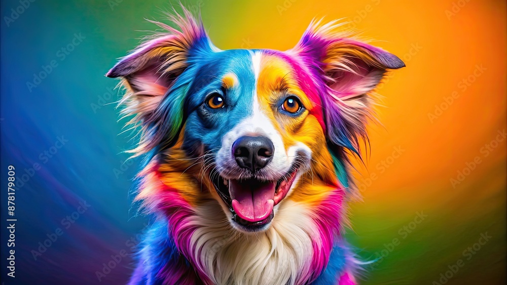 Naklejka premium Colorful and cheerful dog , dog, colorful, cheerful, happy, playful, pet, animal, cute, drawing, art, vibrant, rainbow
