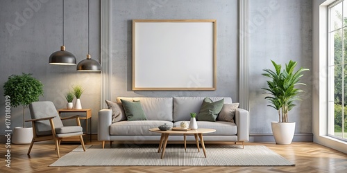 Mock up poster frame in modern interior background, living room, Contemporary style, render,  , mock up