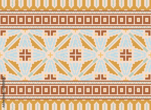 Pixel Geometric traditional ethnic pattern Ikat seamless pattern border abstract design for fabric print cloth dress carpet curtains and sarong Aztec African Indian Indonesian