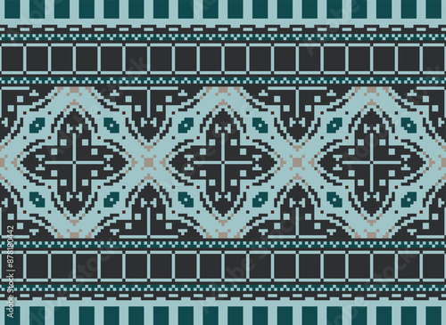 Pixel Geometric traditional ethnic pattern Ikat seamless pattern border abstract design for fabric print cloth dress carpet curtains and sarong Aztec African Indian Indonesian