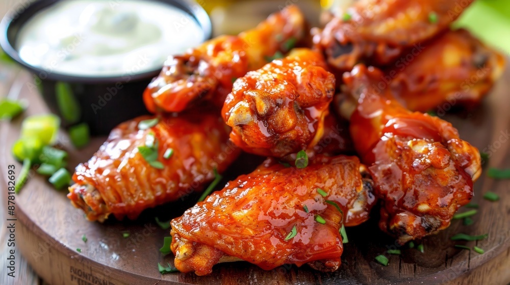 Fried golden chicken wings dipped in a mixture of creamy ranch and hot buffalo sauces Fried golden chicken wings dipped in a mixture of creamy ranch and hot buffalo sauces