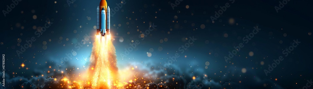 Fototapeta premium Dynamic image of a rocket launch with vibrant flames and smoke, capturing the excitement of space exploration and technological advancements.