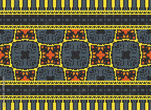 Pixel Geometric traditional ethnic pattern Ikat seamless pattern border abstract design for fabric print cloth dress carpet curtains and sarong Aztec African Indian Indonesian