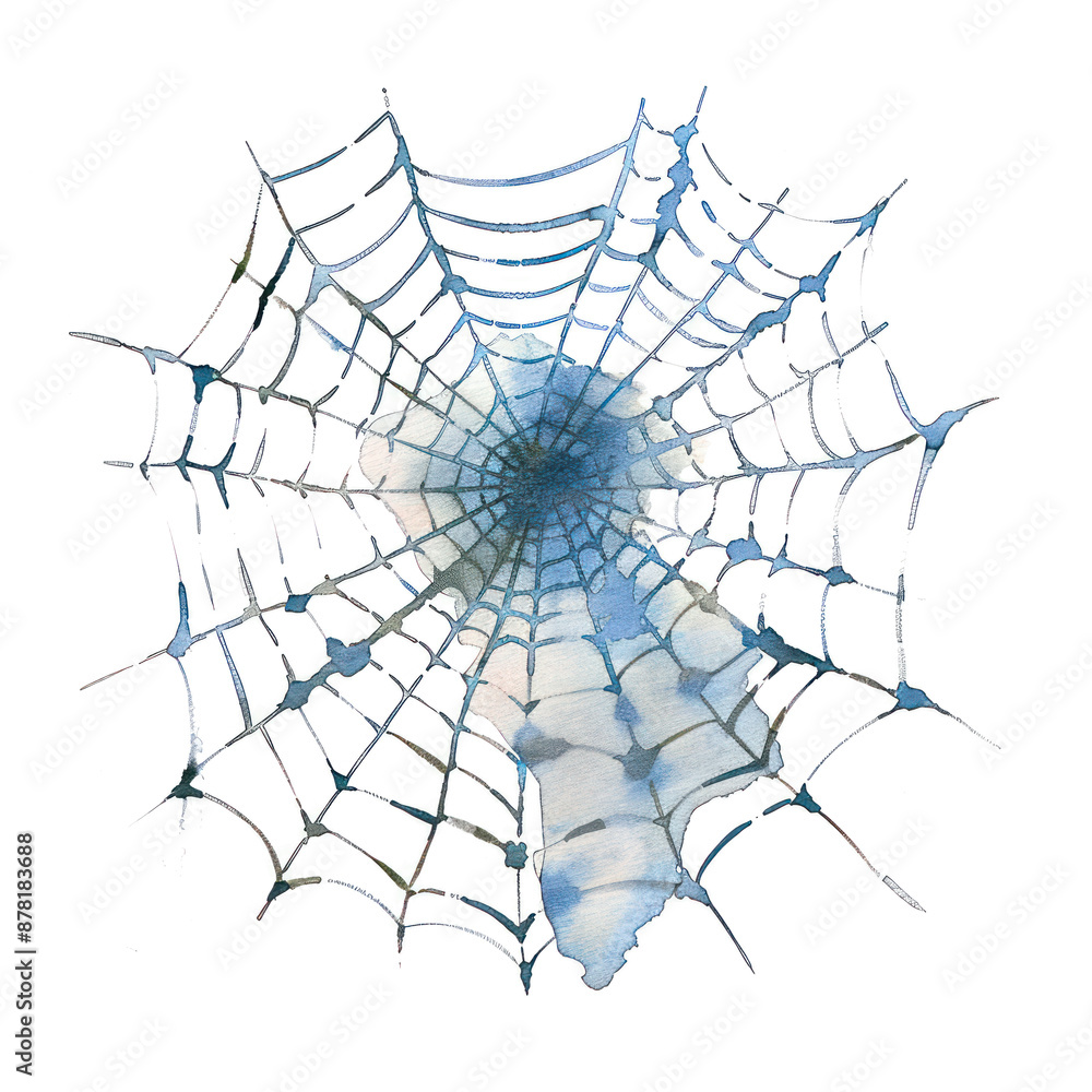 Fototapeta premium Cobweb watercolor illustration isolated on transparent. Halloween png file for art work. 