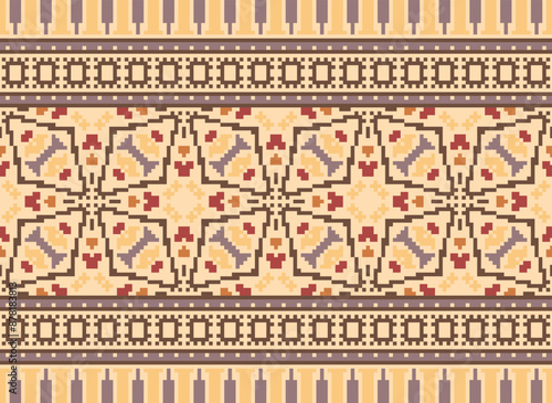 Pixel Geometric traditional ethnic pattern Ikat seamless pattern border abstract design for fabric print cloth dress carpet curtains and sarong Aztec African Indian Indonesian