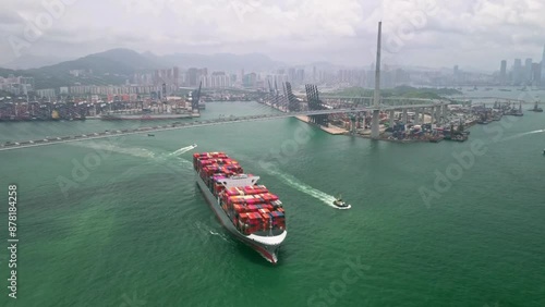 Container cargo ship on Terminal commercial Port,Business logistic and transportation industry in Hong kong,Water transport International