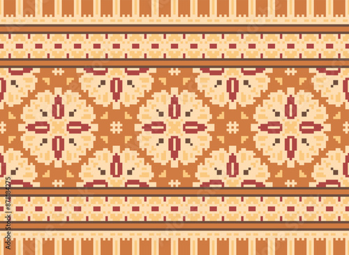 Pixel Geometric traditional ethnic pattern Ikat seamless pattern border abstract design for fabric print cloth dress carpet curtains and sarong Aztec African Indian Indonesian