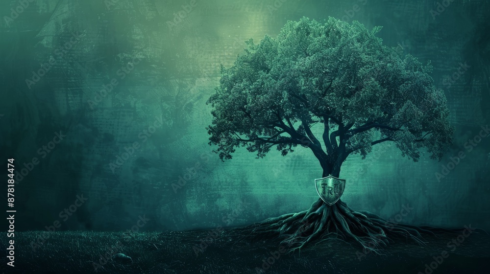 A symbolic illustration of a tree with roots shaped like a shield, representing the idea of nature providing security and protection. A symbolic illustration of a tree with roots shaped like a shield, representing the idea of nature providing security and protection.