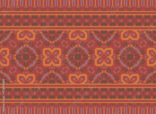 Pixel Geometric traditional ethnic pattern Ikat seamless pattern border abstract design for fabric print cloth dress carpet curtains and sarong Aztec African Indian Indonesian