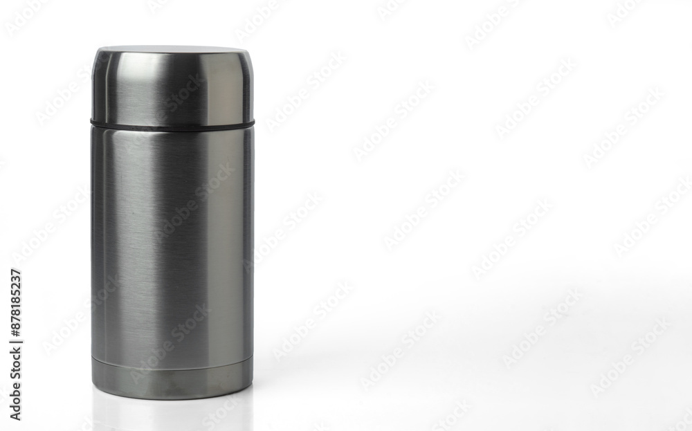 Stainless-steel vacuum food jar isolated on a white background. Stainless-steel vacuum food jar isolated on a white background.