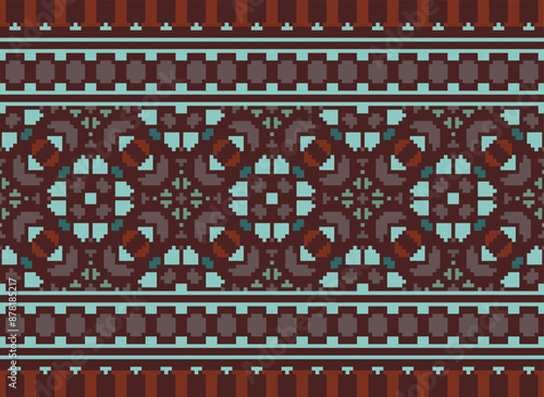 Pixel Geometric traditional ethnic pattern Ikat seamless pattern border abstract design for fabric print cloth dress carpet curtains and sarong Aztec African Indian Indonesian