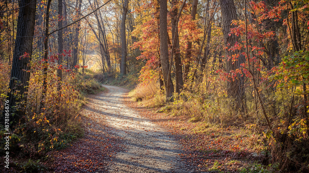 Golden Autumn Trail Quiet Walkway Through a Sunlit Forest Golden Autumn Trail Quiet Walkway Through a Sunlit Forest