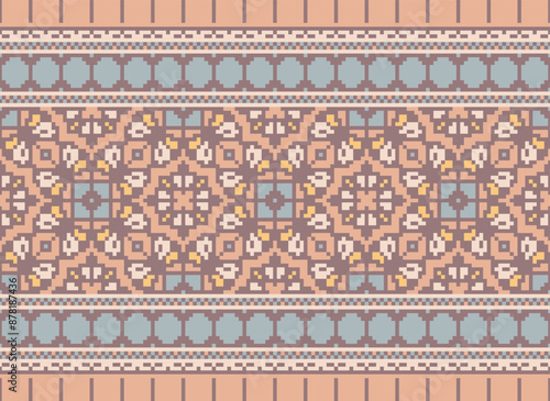 Pixel Geometric traditional ethnic pattern Ikat seamless pattern border abstract design for fabric print cloth dress carpet curtains and sarong Aztec African Indian Indonesian