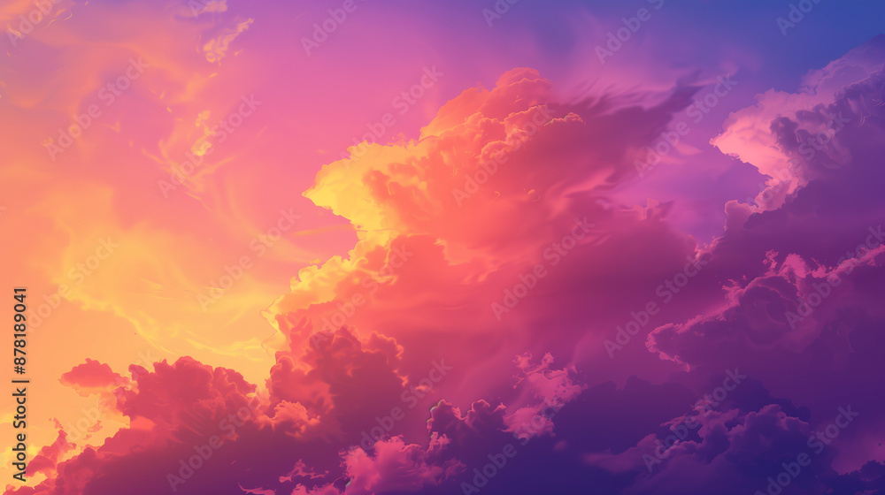 Obraz premium During sunset, the sky becomes alive with intense shades of orange, pink and purple, which intricately intertwine, creating a picturesque landscape.