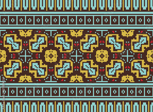 Pixel Geometric traditional ethnic pattern Ikat seamless pattern border abstract design for fabric print cloth dress carpet curtains and sarong Aztec African Indian Indonesian