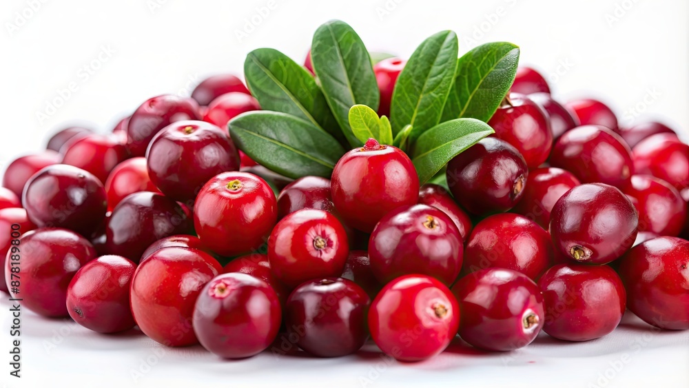 Red fresh ripe cranberries on a white background, cranberries, red, fresh, ripe, vibrant, juicy, healthy, fruit Red fresh ripe cranberries on a white background, cranberries, red, fresh, ripe, vibrant, juicy, healthy, fruit