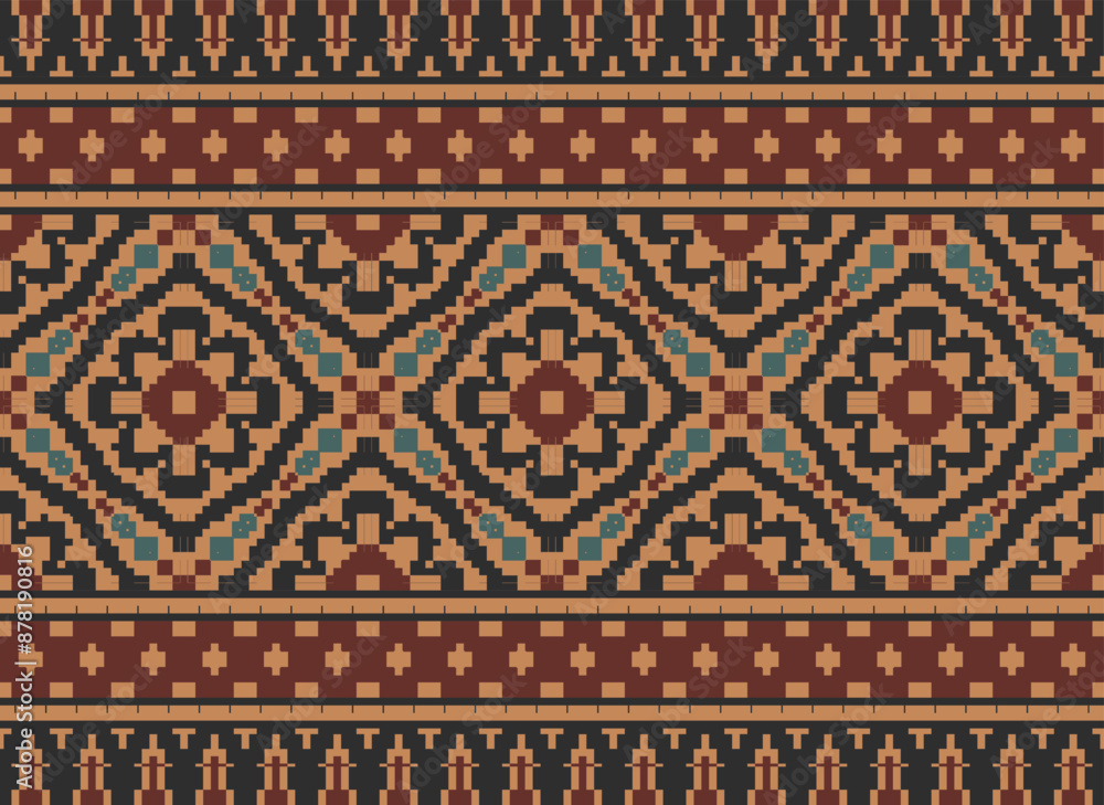 flower embroidery on cream background. ikat and cross stitch geometric seamless pattern ethnic oriental traditional. Aztec style illustration design for carpet, wallpaper, clothing, wrapping, batik. flower embroidery on cream background. ikat and cross stitch geometric seamless pattern ethnic oriental traditional. Aztec style illustration design for carpet, wallpaper, clothing, wrapping, batik.
