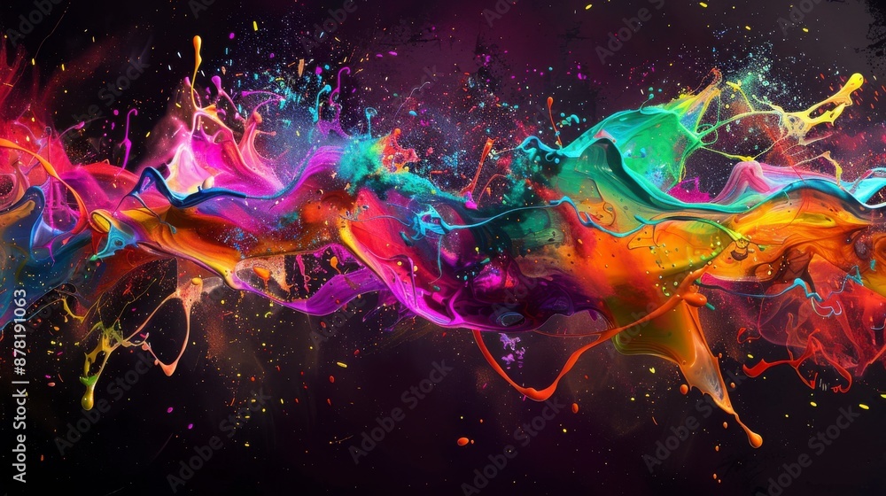 Abstract art with colorful paint splashes on a dark background Abstract art with colorful paint splashes on a dark background