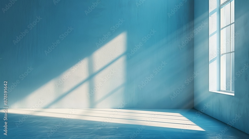Fototapeta premium Sunlight Streaming Through Window in Blue Room
