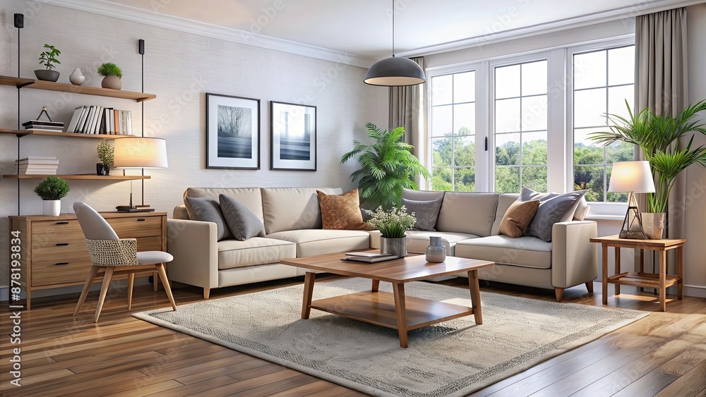 Fototapeta premium Virtual home staging service using computer-generated furniture and decor, virtual, home, staging, service, computer-generated