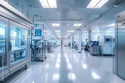 High-tech lab interior,featuring micro muffler systems and glass containers filled with cosmetic materials