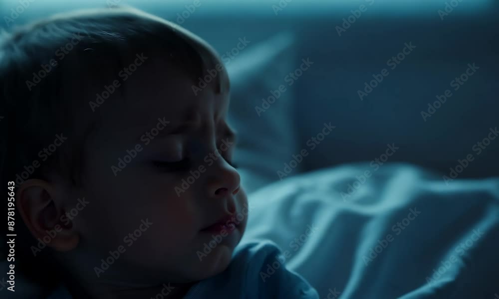 A young boy with short hair is looking at the camera. The image has a dark and moody atmosphere, with the boy's face and hair being the only visible parts of his body A young boy with short hair is looking at the camera. The image has a dark and moody atmosphere, with the boy's face and hair being the only visible parts of his body