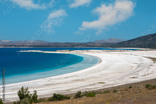 Turquoise colored Salda Lake located in Burdur Turkey. Turkish name Salda Golu © yalcinsonat